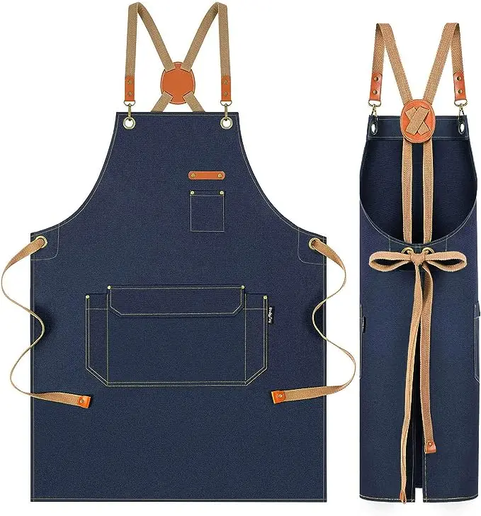 Personalised Custom Cotton Hairdressing Artist Work Dyeing Kitchen Chef Nail Tech Aprons Denim With Pockets