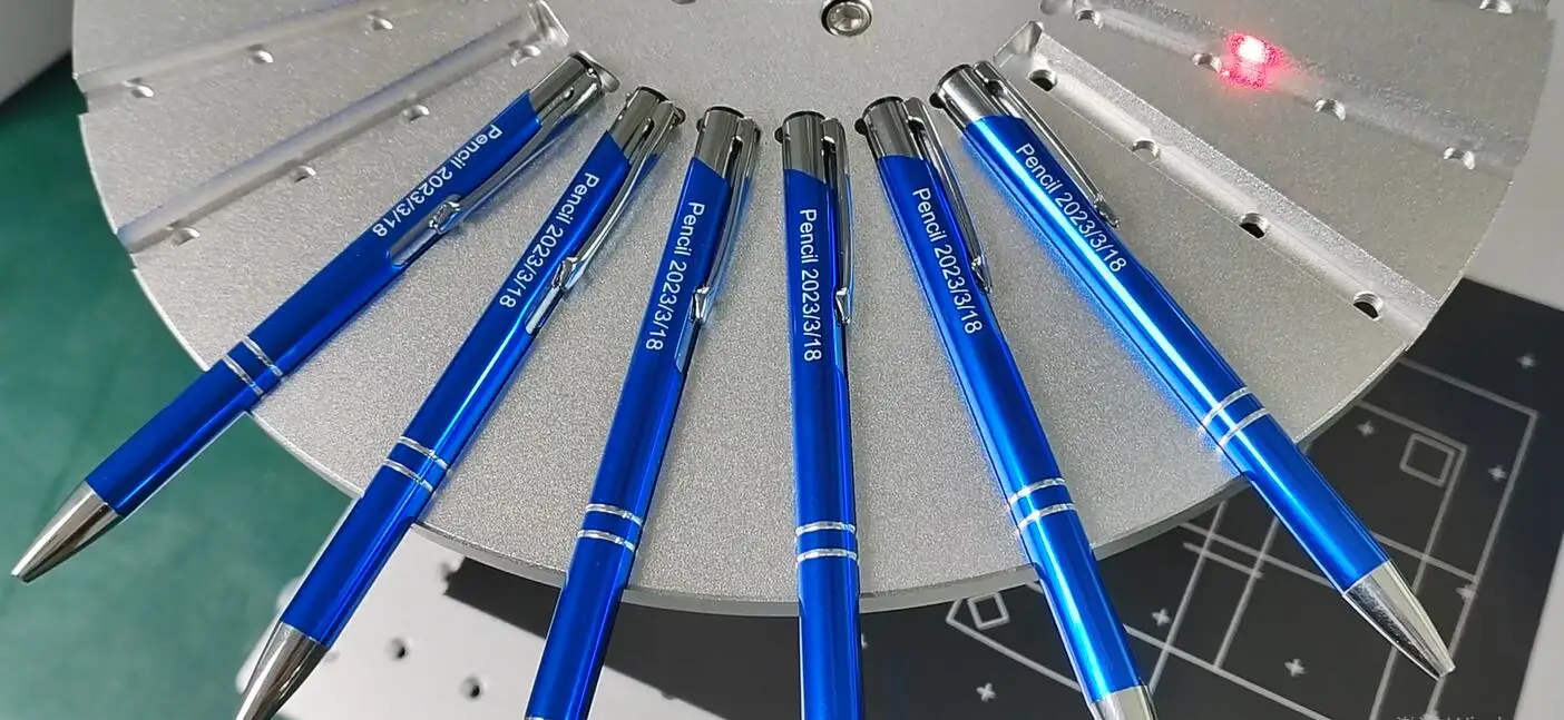 Metal Plastic Pen engraving laser with rotary table Fiber laser pen conveyor feeder Laser engraver for pen