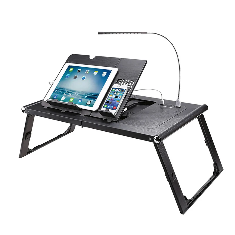 
2020 office foldable laptop stand table on bed with cooling fans and cup holder adjustable 