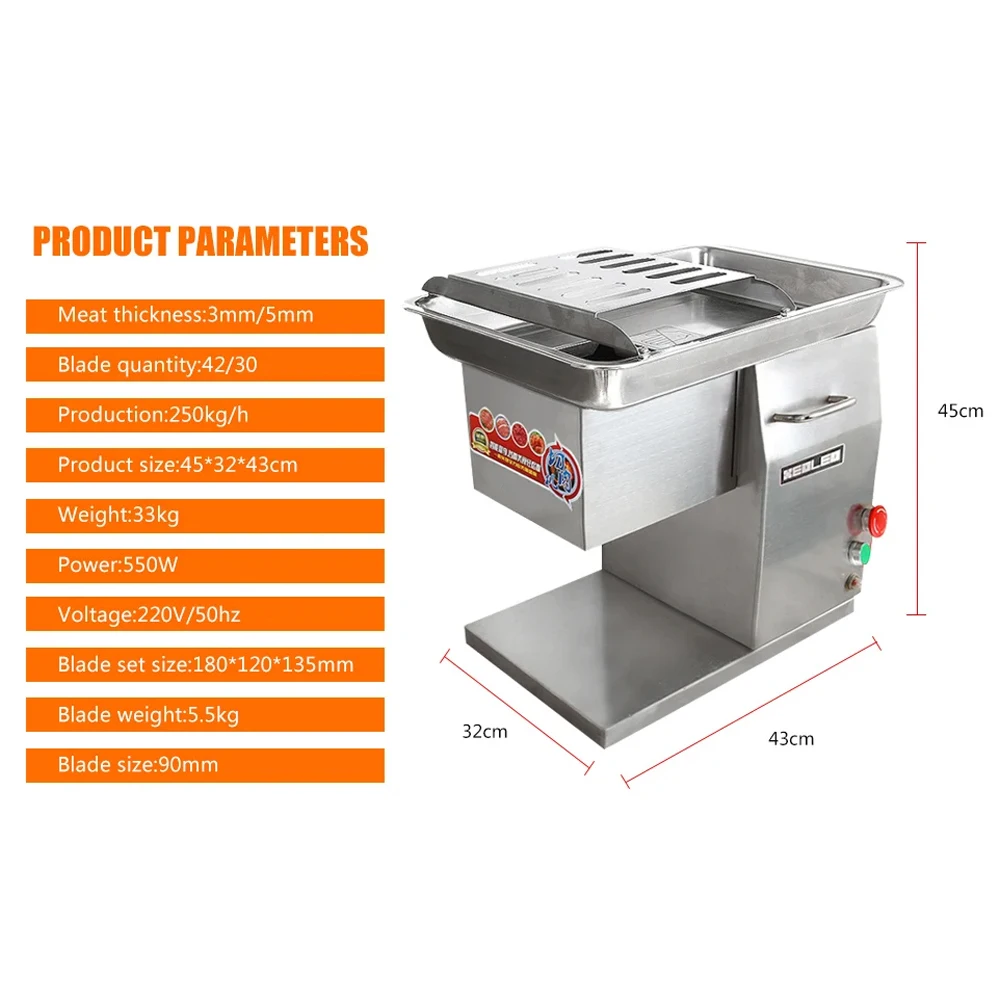 XEOLEO Commercial Meat Slicer 250KG/H Electric Meat Cutter 2.5/3/4/5/6/7/8mm Adjustable Stainless Steel Automatic Slice Machine