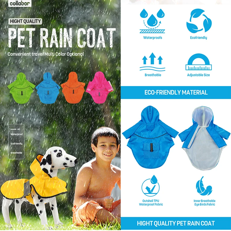 COLLABOR Basset Hound Adjustable Pet Water Proof Clothes Outdoor Rain Jacket Hoodies with Strip Reflective