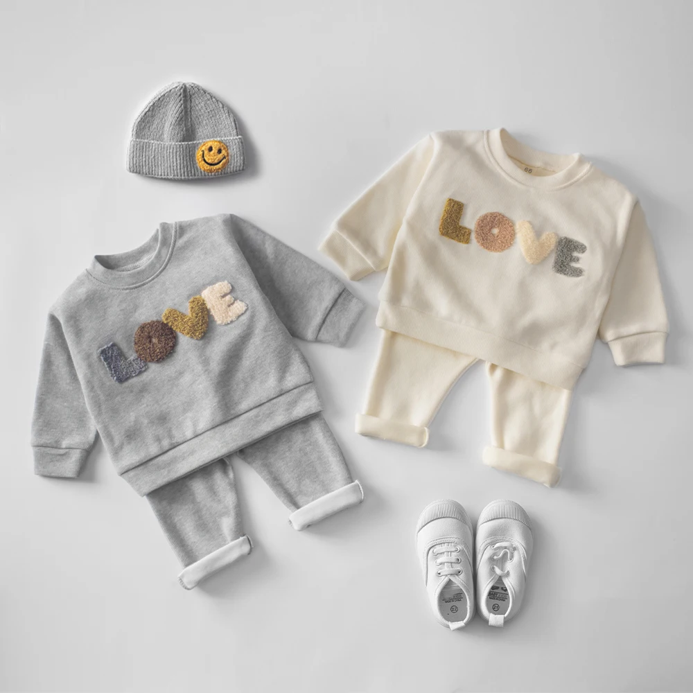 Spring Autumn Newborn Kids Clothes Set Embroidered Print LOVE Soft Cotton Baby Outside Wear Boy Clothes Suit