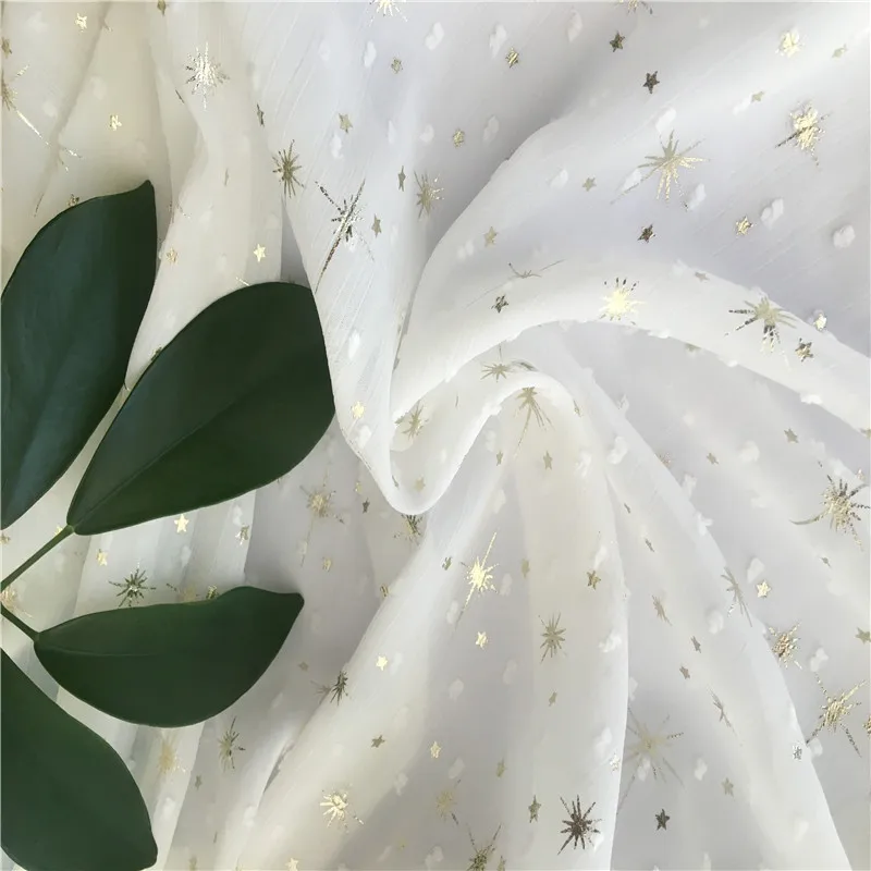 Золотая фольга штамп Печатный Цветок Жаккард шифон шелковая ткань