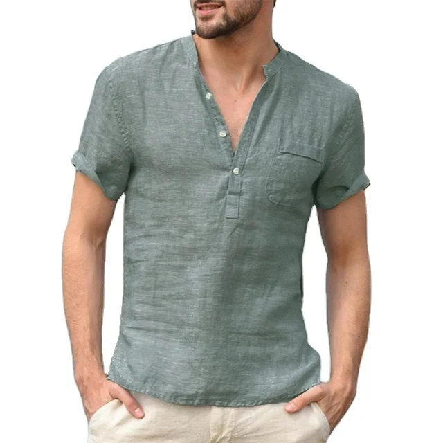 Экологически чистая футболка с рисунком Мужская льняная хлопковая блузка длинным рукавом рубашки