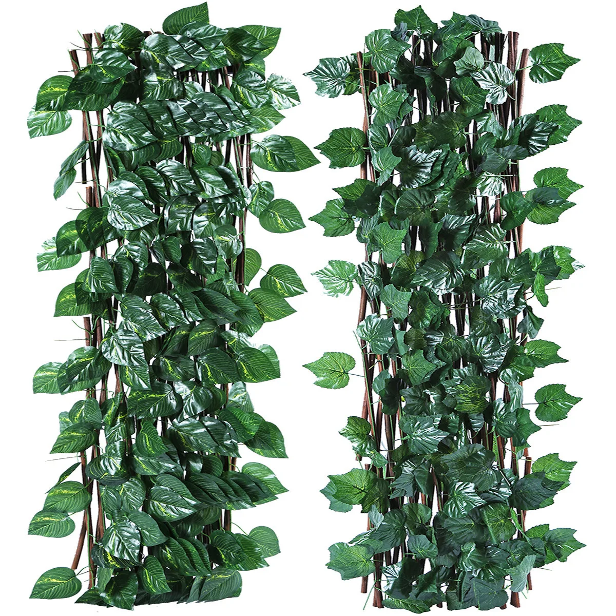 LFL Easily Assembled Rot Proof Durable Eco-friendly Garden Simulated Wooden Telescopic Fence with Leaves