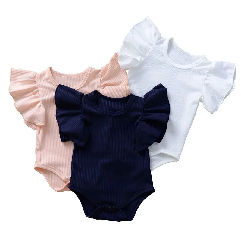
2021 Baby Summer Solid Short Sleeve Clothes Set Infant Girl Baby Romper 