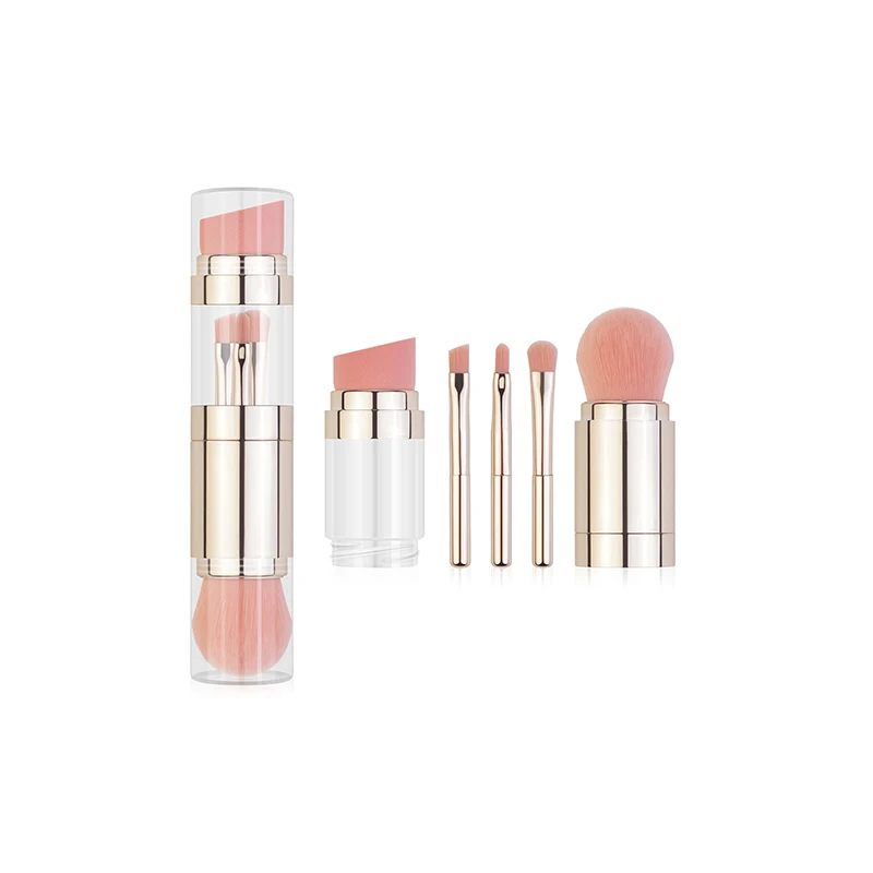 Free sample 5 in 1 multifunction travel portable cosmetic face makeup brush set private label with double head brush
