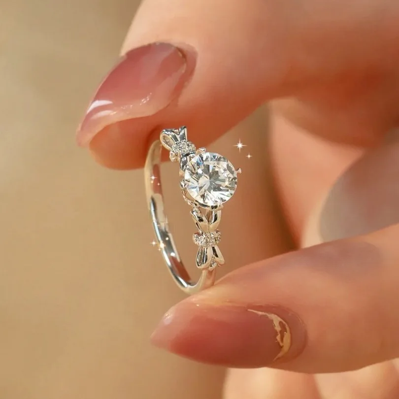 Classic bowknot S925 Sterling silver platinum 1ct VVS engagement wedding diamond moissanite ring for Women with gra certificate