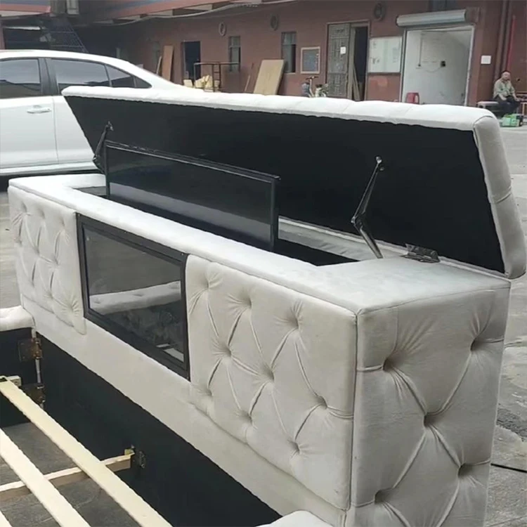 Modern Bedroom Furniture Luxury Smart Bed With Fireplace And Tv Mounting In Footboard And Tv Stand