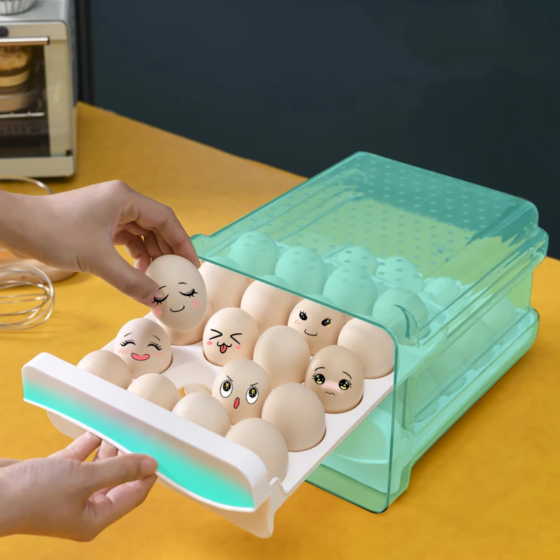 4 Tier Plastic Egg Storage Holder Tray Plastic Storage Box With Lid Storage Boxes plastic Egg Organznier For Refrigerator