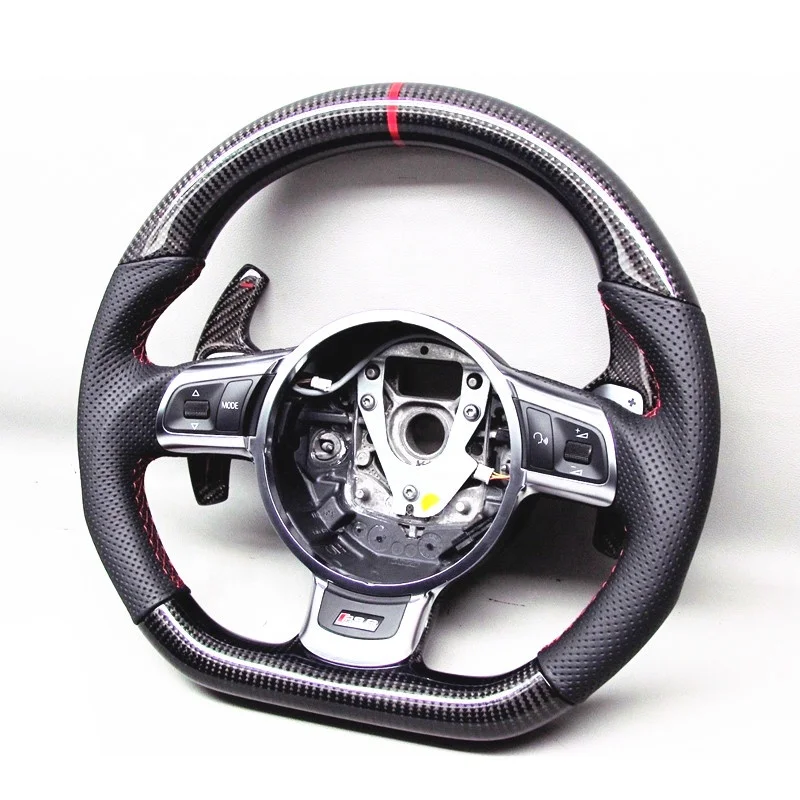 AUTO RACING CAR STEERING WHEEL FOR Audi TT TTS R8 GT RS6 RS3 Red Ring CARBON FIBER STEERING WHEEL