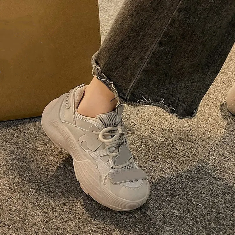 New Collections High Sole Walking Sneakers Cute Pink Color Height Increasing Women Platform Chunky Sneakers For Ladies