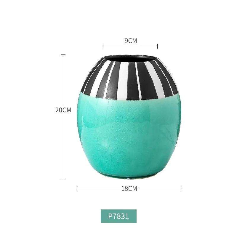  Black&Turquoise Cylinder Ceramic Vase Retro Finish for Home Decoration store shop