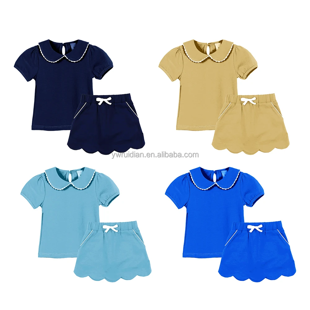 Yiwu Ruidian Point Summer Solid Color Short Sleeve Set Little Girl Lapel Cute T-Shirt 2 Sets Of Casual Children Clothing
