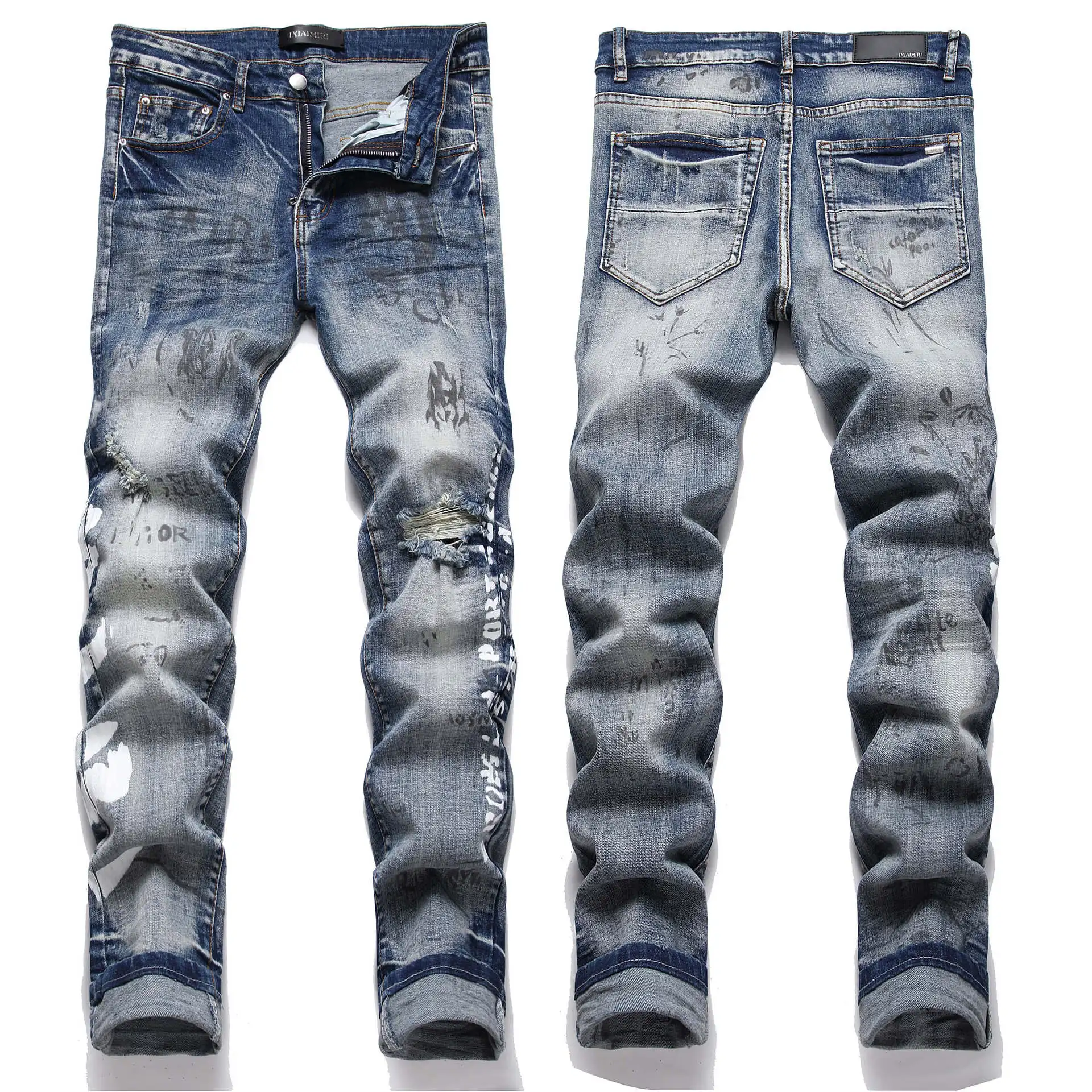 Oem Custom Mens Ripped Hip Hop hip hop straight Designer Streetwear Fashion Quality Jeans