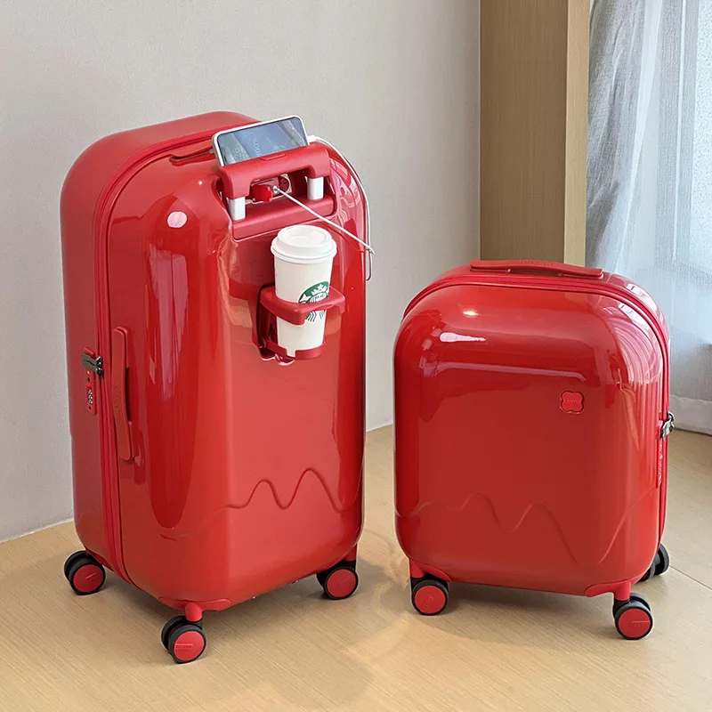 Unisex PC Spinner Wheel Suitcase Thickened Polychrome Cup Holder Explosion-Proof Zipper Anti-Damage 20/24/26/28inch
