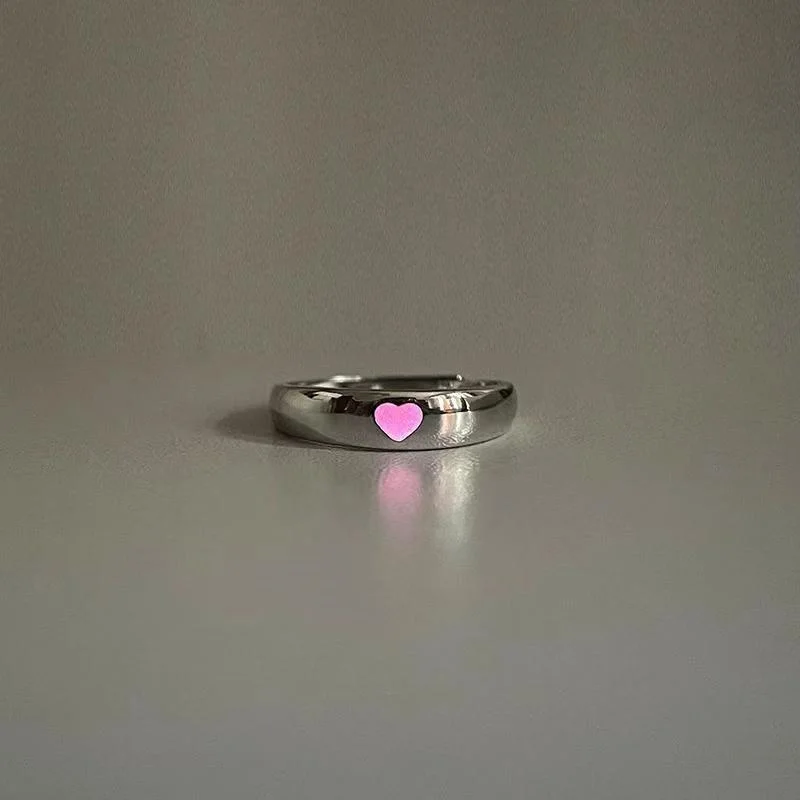 Fashion Adjustable Luminous Couple Ring Glow In Dark Blue Pink Love Heart Luminous Couple Ring For Women Men