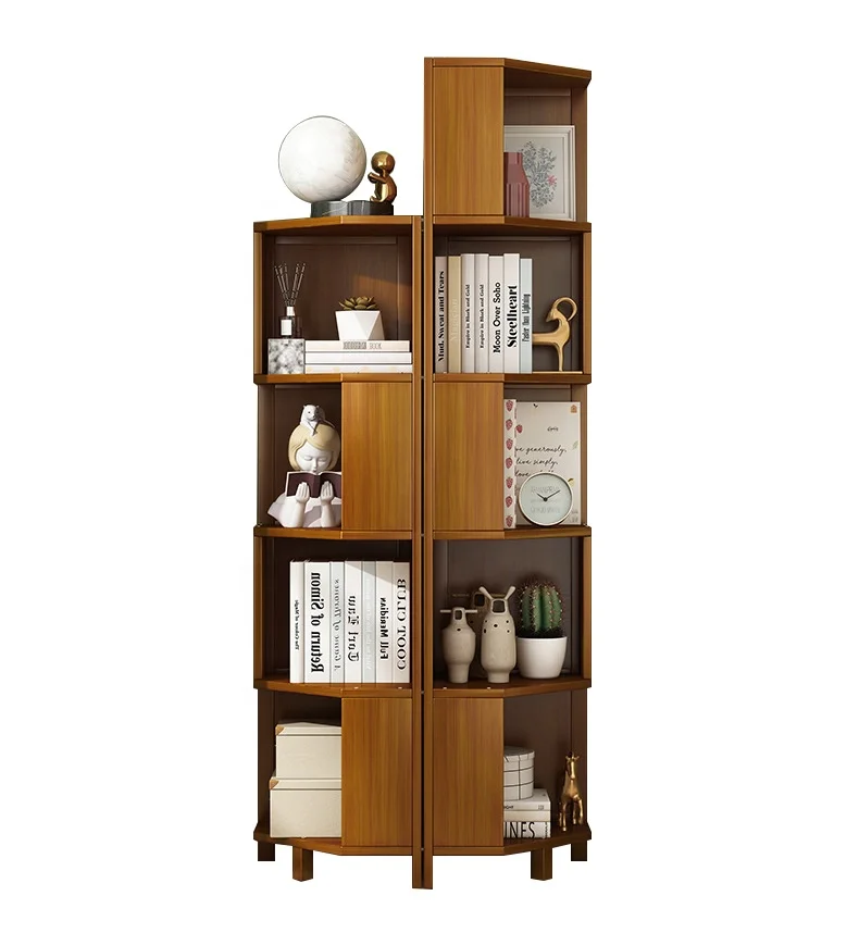 137CM  bookcase modern luxury living room bookshelf wooden library rotating bookcase 4 layers Tall Corner Bookshelf