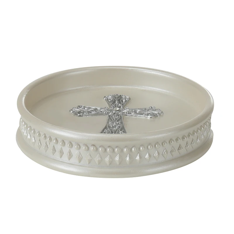 Custom Design Resin Bathroom Set Lotion Dispenser Soap Dish Bathroom Accessories Set White Cross Resin Bathroom Accessories