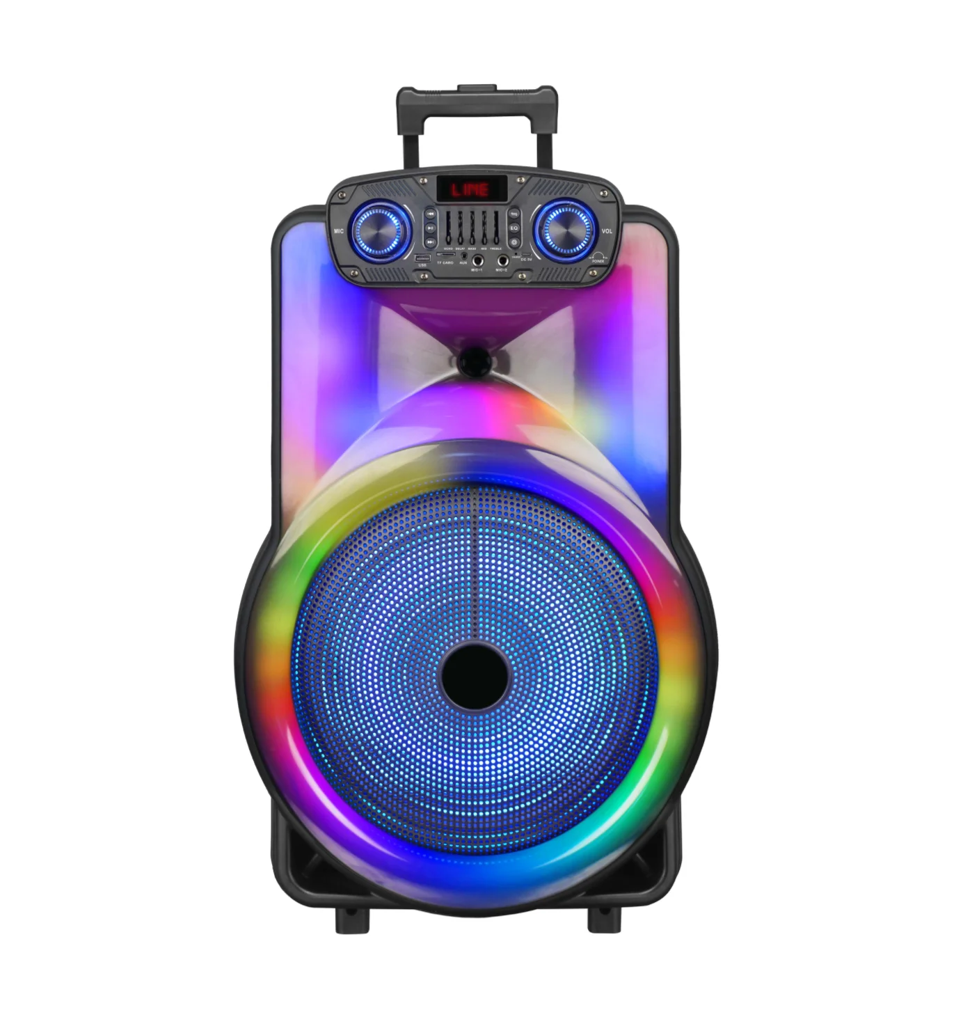 RGB Light 15 Inch Trolly Speaker 30W Subwoofer Karaoke Speaker With 2 MIC Wireless Party Speaker With Remote For Outdoor Actives