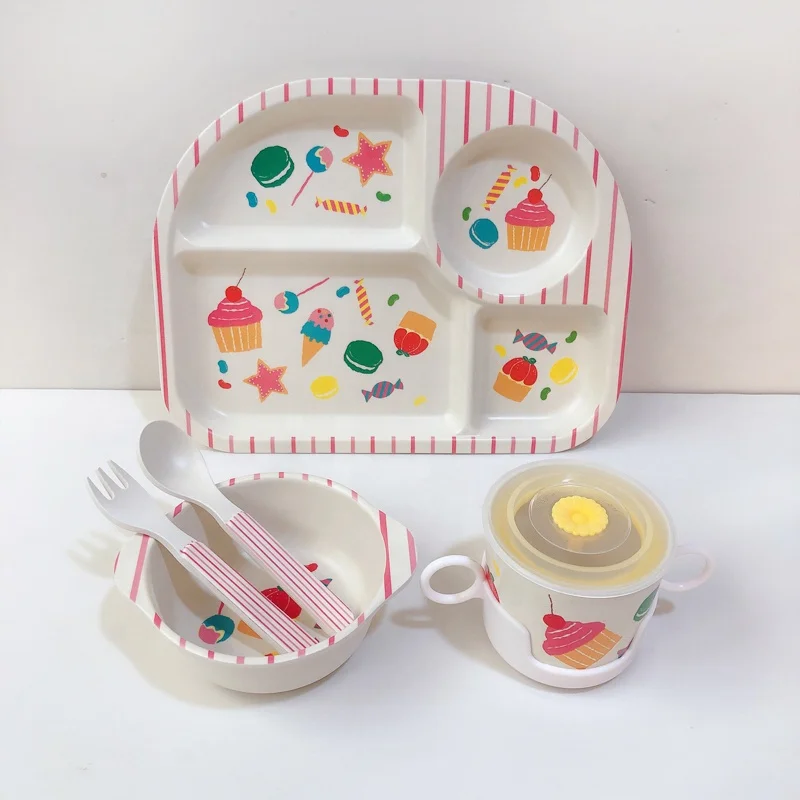 Cheap items and ecofriendly bamboo fiber kids plate sets