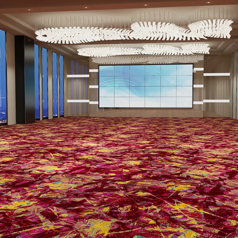 Luxury Red Flower Stain Resistant  80%Wool 20%Nylon Casino Game Room Carpet for Casino