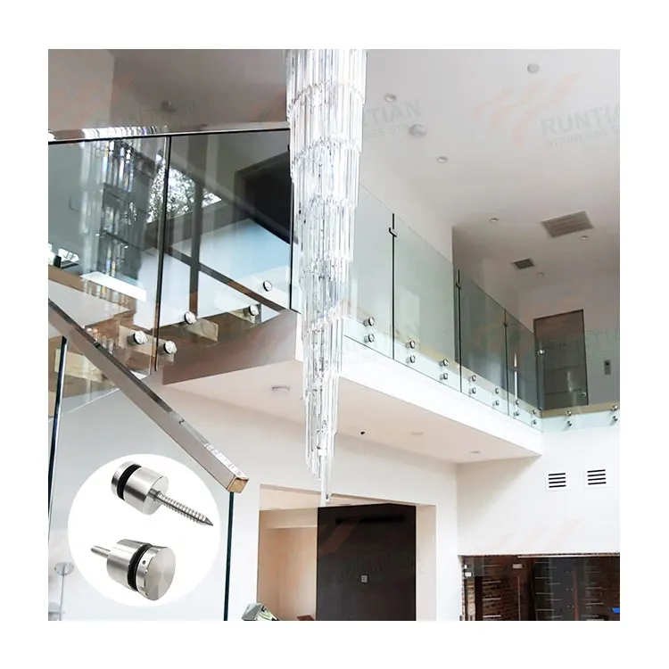 Indoor veranda deck glass railing adjustable metal wall mount glass clamp pin holder spacer