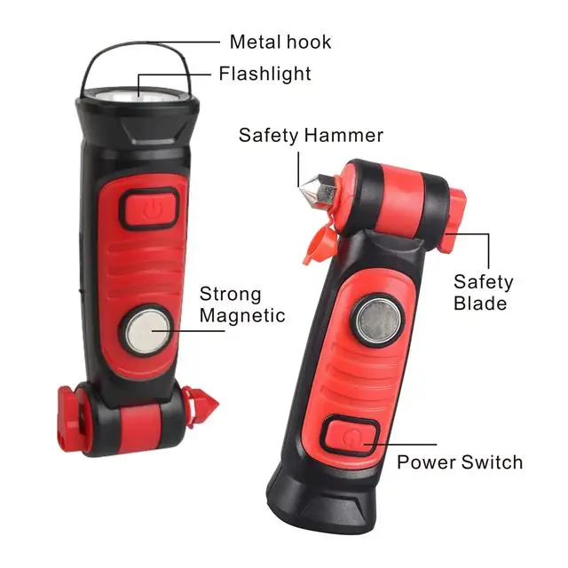 Rechargeable led flashlight Folded Magnet COB working light Safety Hammer Work Lamp