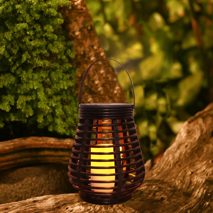 Hot Selling Handmade Solar Outdoor Hanging Landscape Yard Light Decoration Rattan Candle Lantern