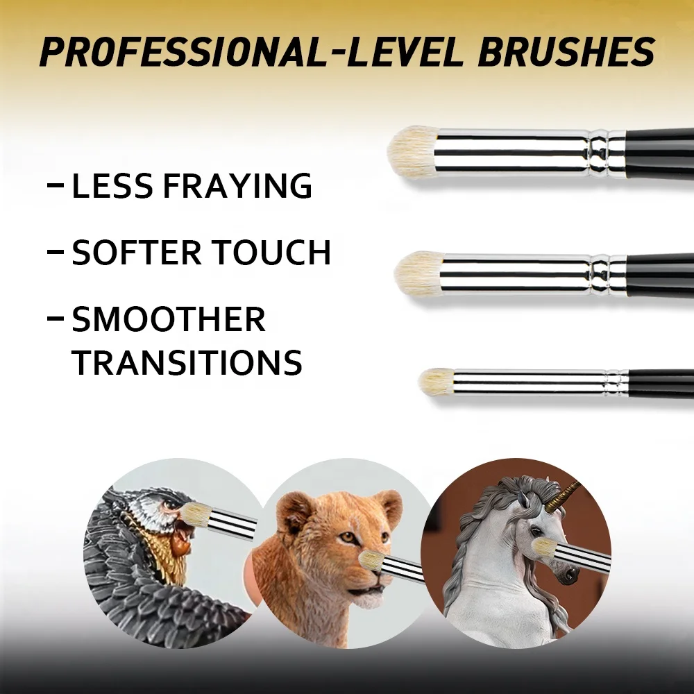 Manufacturer Quality Art Paint Brushes Miniatures Model Tabletop Roleplaying Wooden Animal Hair Paint Drybrush Black Set