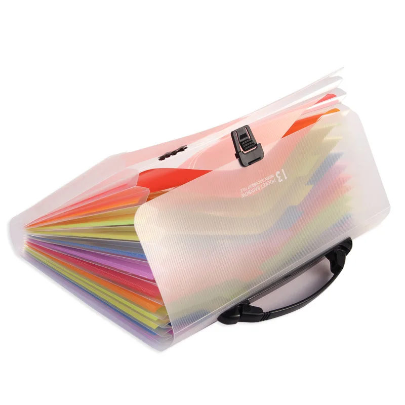 Rainbow A4 organ bag 13-grid multi-layer document bag  paper file folder storage information box