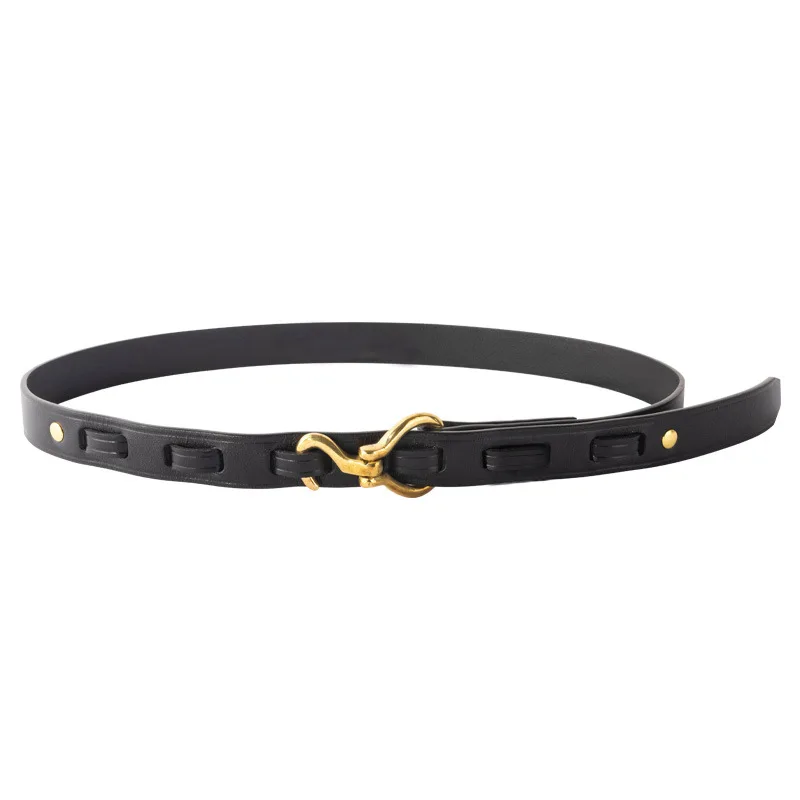 Wholesales OEM Fashion Custom Logo Solid Brass Hook Buckle Braided Genuine Leather Ladies Dress Belt