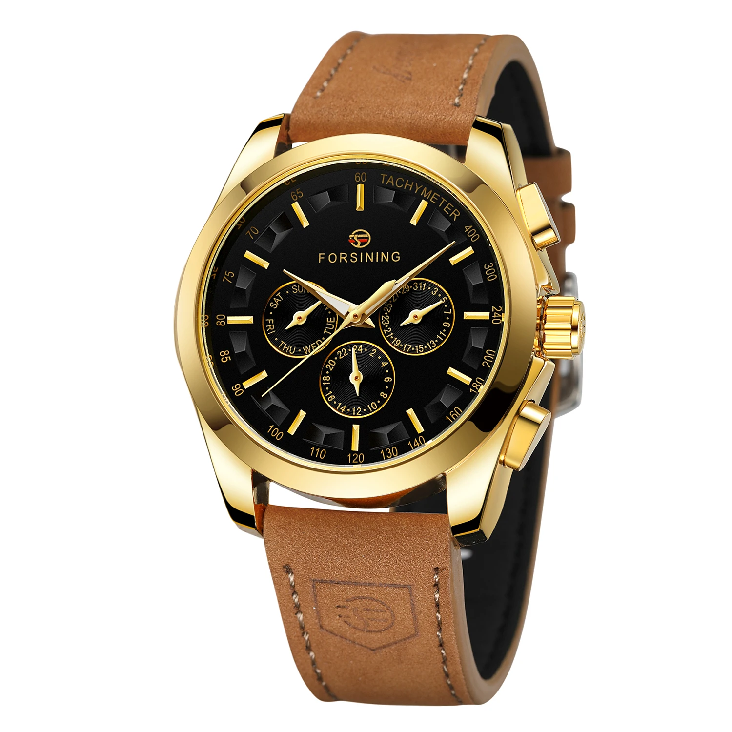 Forsining Luxury Brand Men Automatic Mechanical Watch Golden Metal Series 3D Bolt Skeleton Dial Rubber Strap Male Wrist Watches