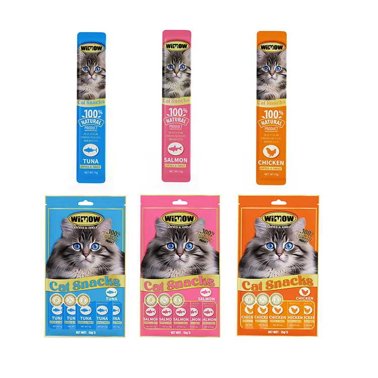 TOP sale  2024 high quality  Wimow cat snacks 40g  pouch bag  salmon/chicken/tuna   Pet  food  good for cat  urinary system