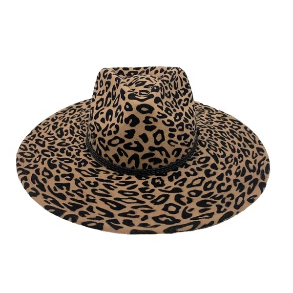 
2019 best selling Wool felt printing leopard grain wide brim winter hat 