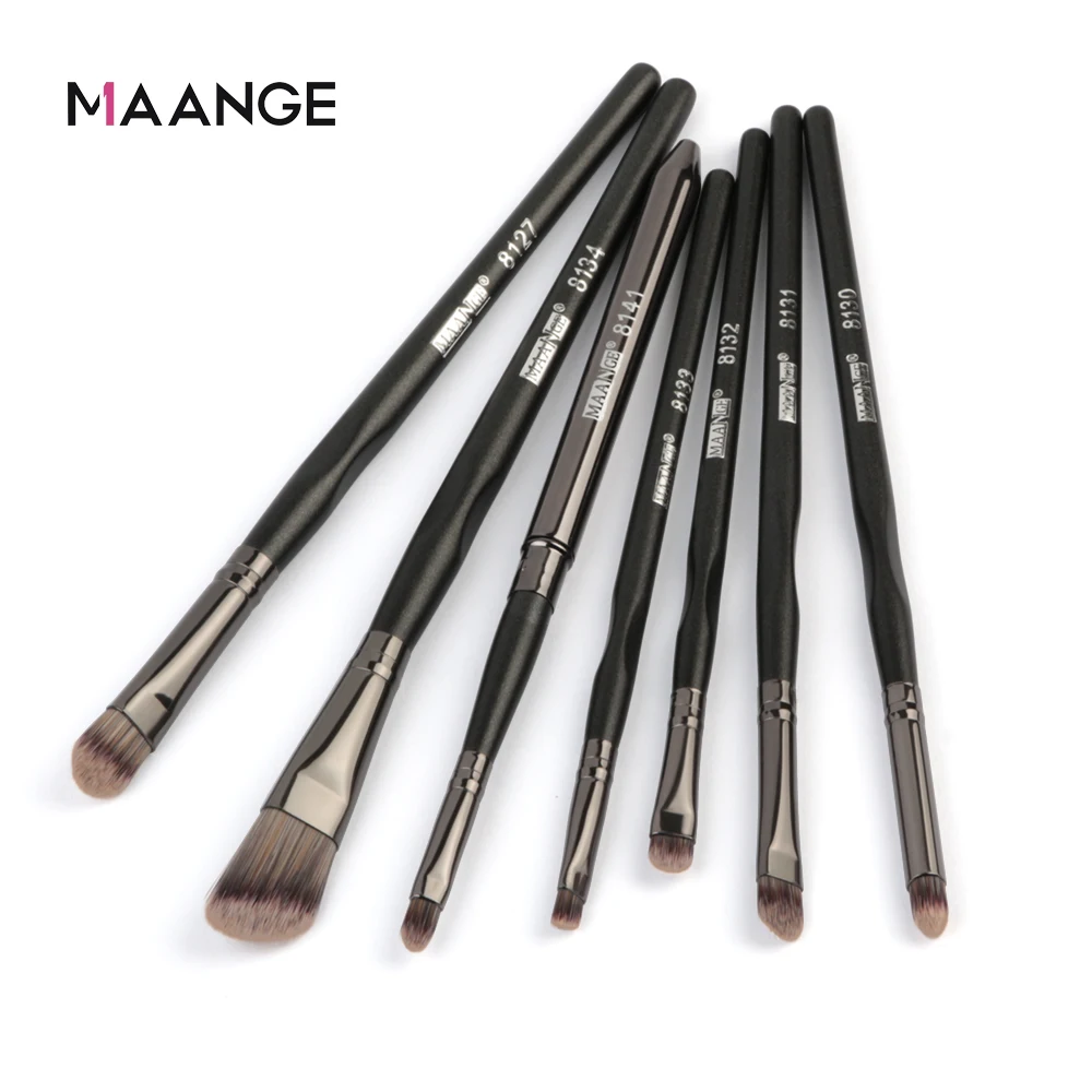 MAANGE Private Label Elegant brush 7pcs Custom Black Lip Angled Foundation Concealer Eyeshadow Eye Shadow Makeup Brush Se