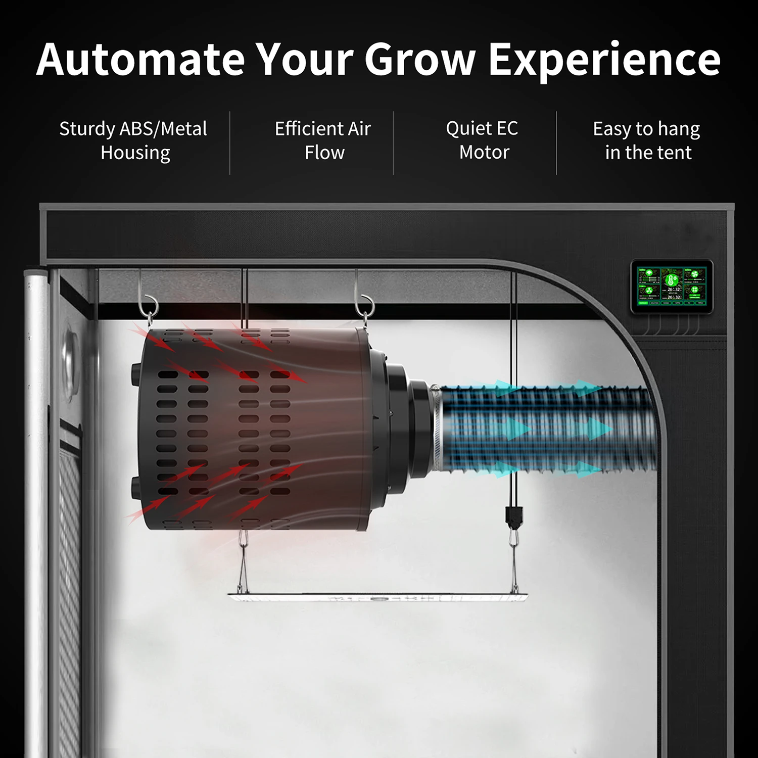 Patented Carbon Filtration Ventilator Complete Kit EC 24W 3200RPM Fan Speed 395CFM Airflow 30dB Low Vibration