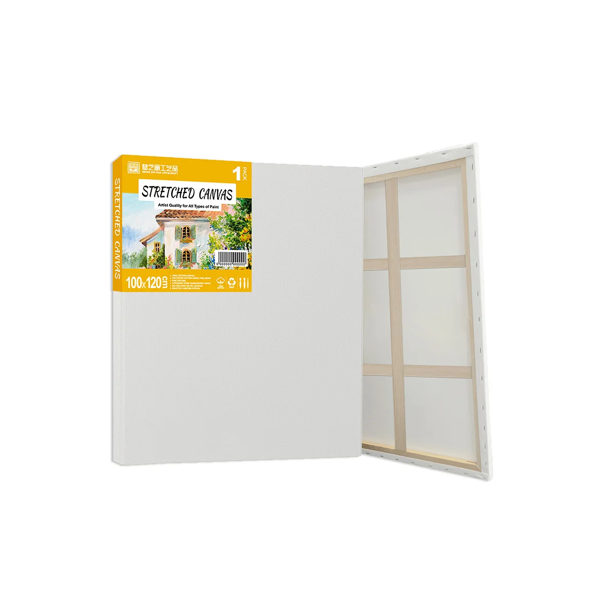 Wholesale Cheap Custom Size High Quality 100X120CM Large Wooden Frame, 280g White Blank Cotton Stretched Canvas for Painting