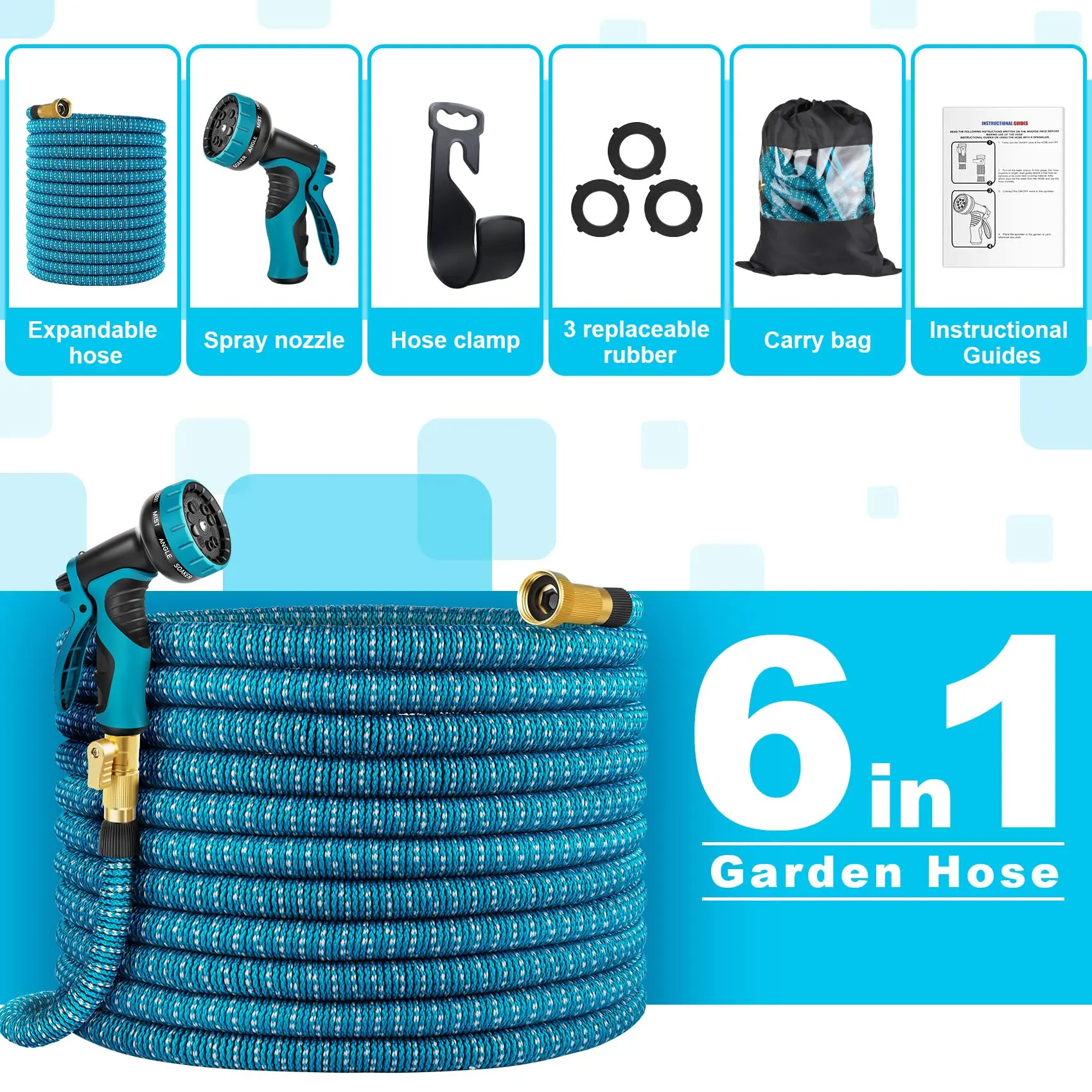 Expandable Garden Hose with 10 Function Nozzle water pump hose Brass Fittings