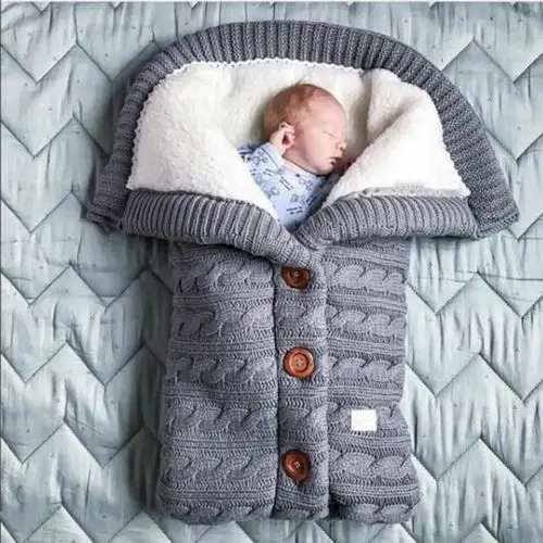 
Winter Baby Stroller Sleeping Bag Newborn Cotton Cable Baby Wrap Swaddle Knitted Toddler Baby Sleeping Bag 