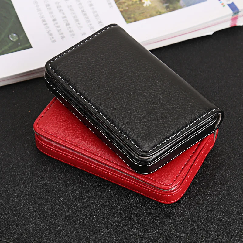 Custom PU Leather Card Holder for Men Business ID Card Holder Supplier with Magnetic Buckle