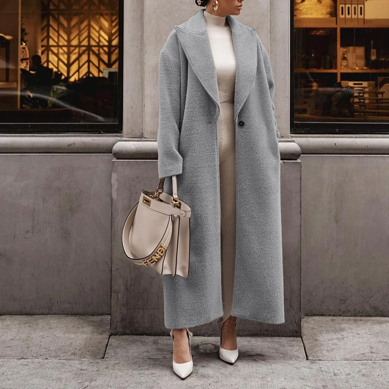 Fashion Autumn And Winter Warm Trench Coat Vintage Turn-Down Collar Overcoat For Women