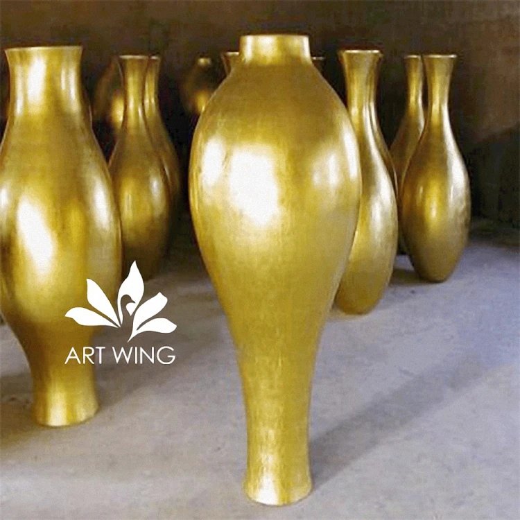 Custom outdoor floating gold color pot flower fiberglass indoor decoration planter pots for sale