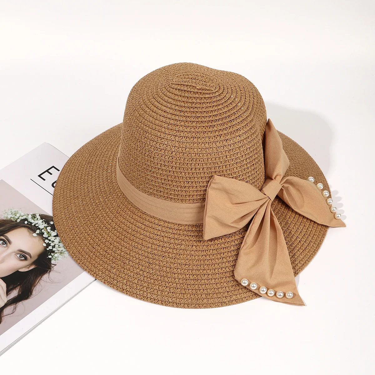 Recycled Bow Shaped Sun Hats For Women Summer Pearl Split Summer Women Top Hat Travel Big Eaves Wholesale Straw Hats