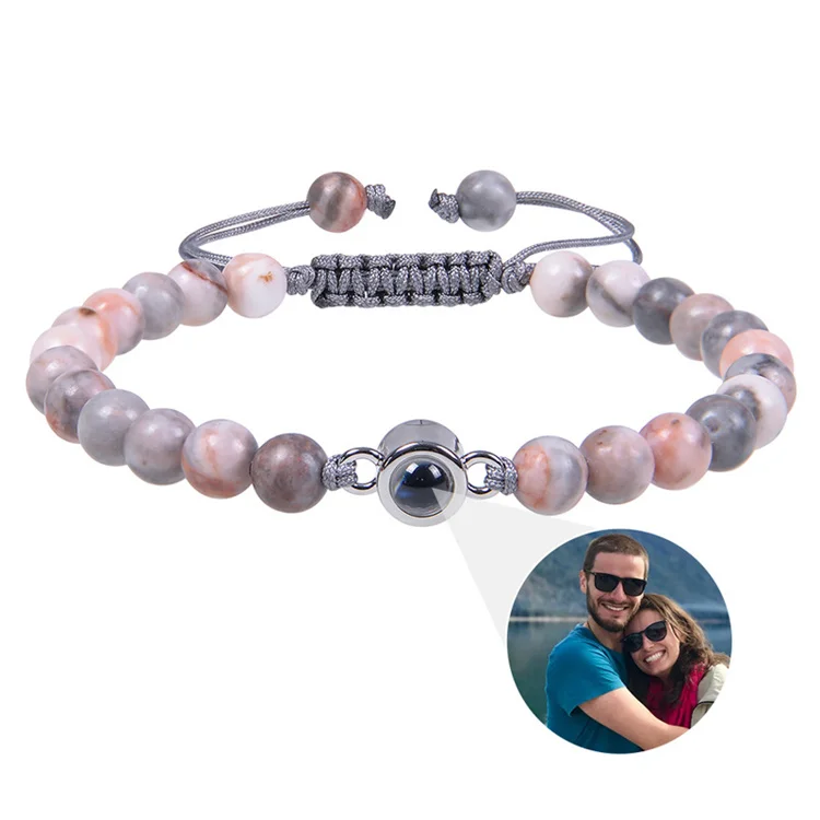 Natural Stone DIY Photo Projection Bracelet In 100 Languages, I Love You Custom Picture Bracelet