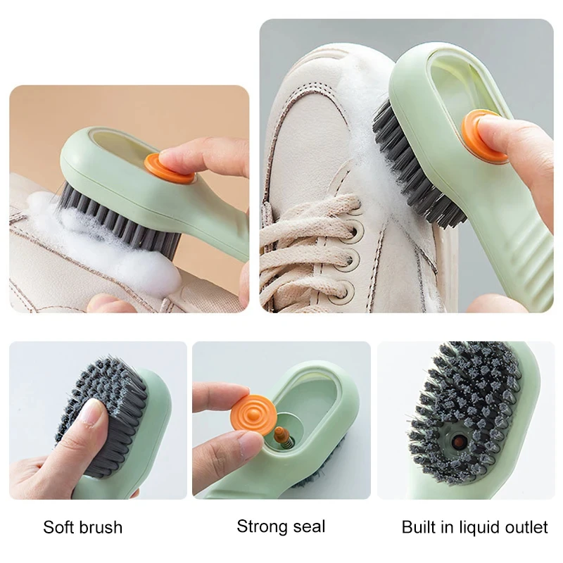 1/2pcs Shoes Brush Automatic Liquid Discharge Multifunction Press Out Shoes Cleaner Soft Bristles Clothes Brushes Cleaning Tool