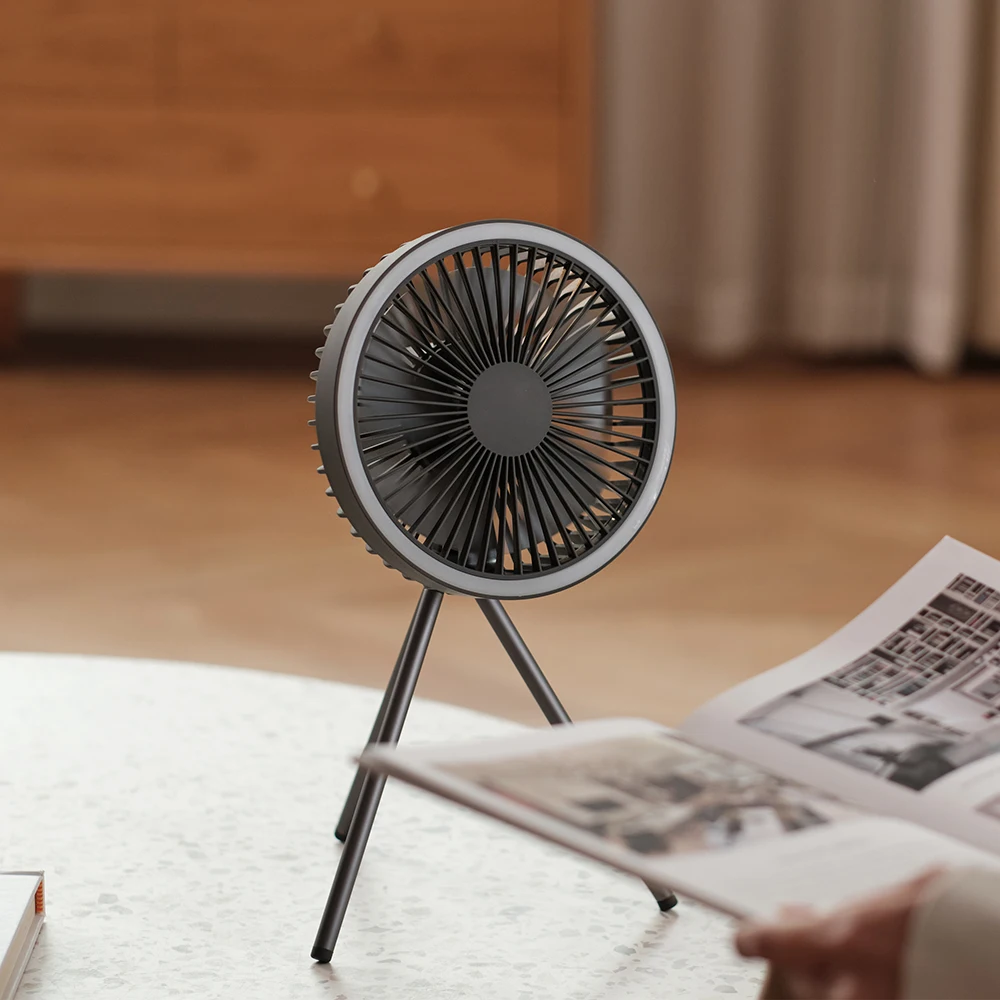 New Designed Outdoor Camping Light Desktop Mini Fan Ceiling Fan Portable Rechargeable USB Tripod Fan Solar Panels Lifepo4 5V 4W