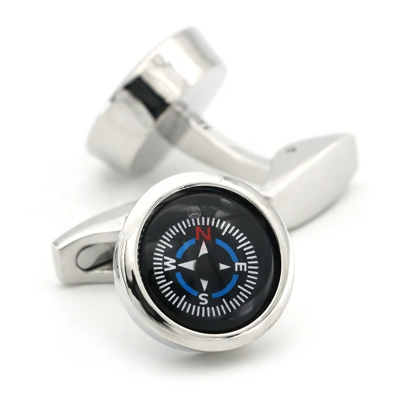 Cheap Round Shape Glass Brass Compass Watch Movement Cufflink