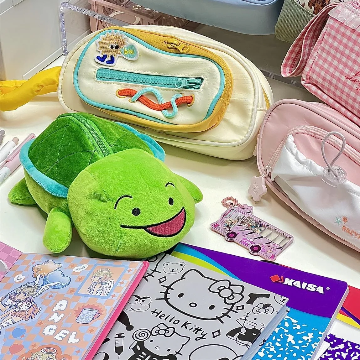 Stuffed animal toy custom funny little turtle plush doll pencil case student cute decompression storage stationery box