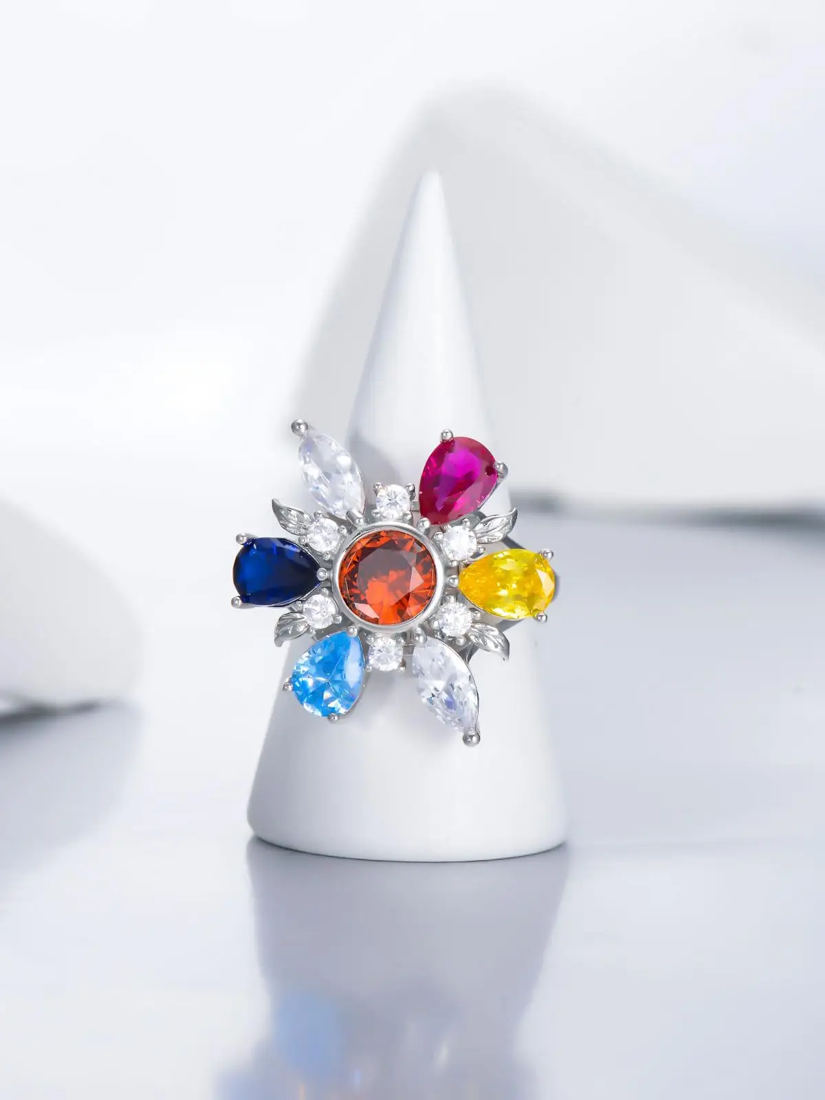 Rainbow Rings 925 Sterling Silver Plated Colorful Rings for Women Wedding Rings Rainbows Gift for Women Girl